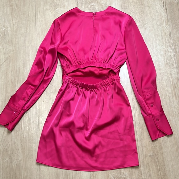 STAUD Hot Pink Crosshill Long Sleeve Mini Dress, SIZE SMALL NEW 0850 - Picture 5 of 11
